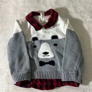Wonder Nation Gray Bear Sweater with Red Plaid Accents